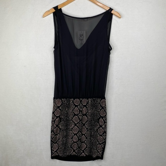 NWT Cache Sheer Shift Dress With Gold Studded Python Print Skirt-Small - Picture 4 of 6